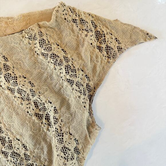 Vintage‎ Y2K Tag Rag Culture Beige Lace Stretch Top M Made in USA Cap Sleeve - Picture 7 of 13